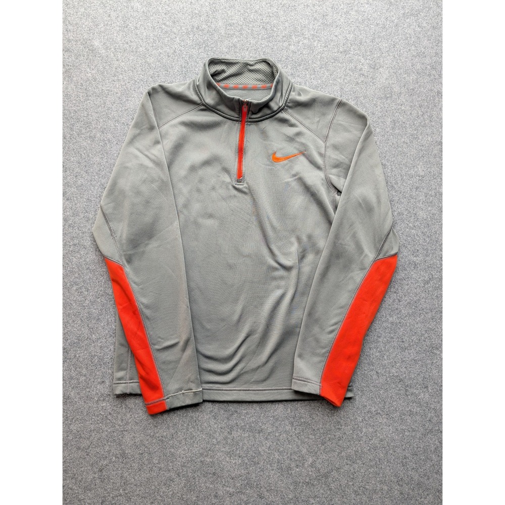 Nike Therma-FIT 1/4 Zip Pullover Mens Small Gray Orange Long Sleeve Sweatshirt
